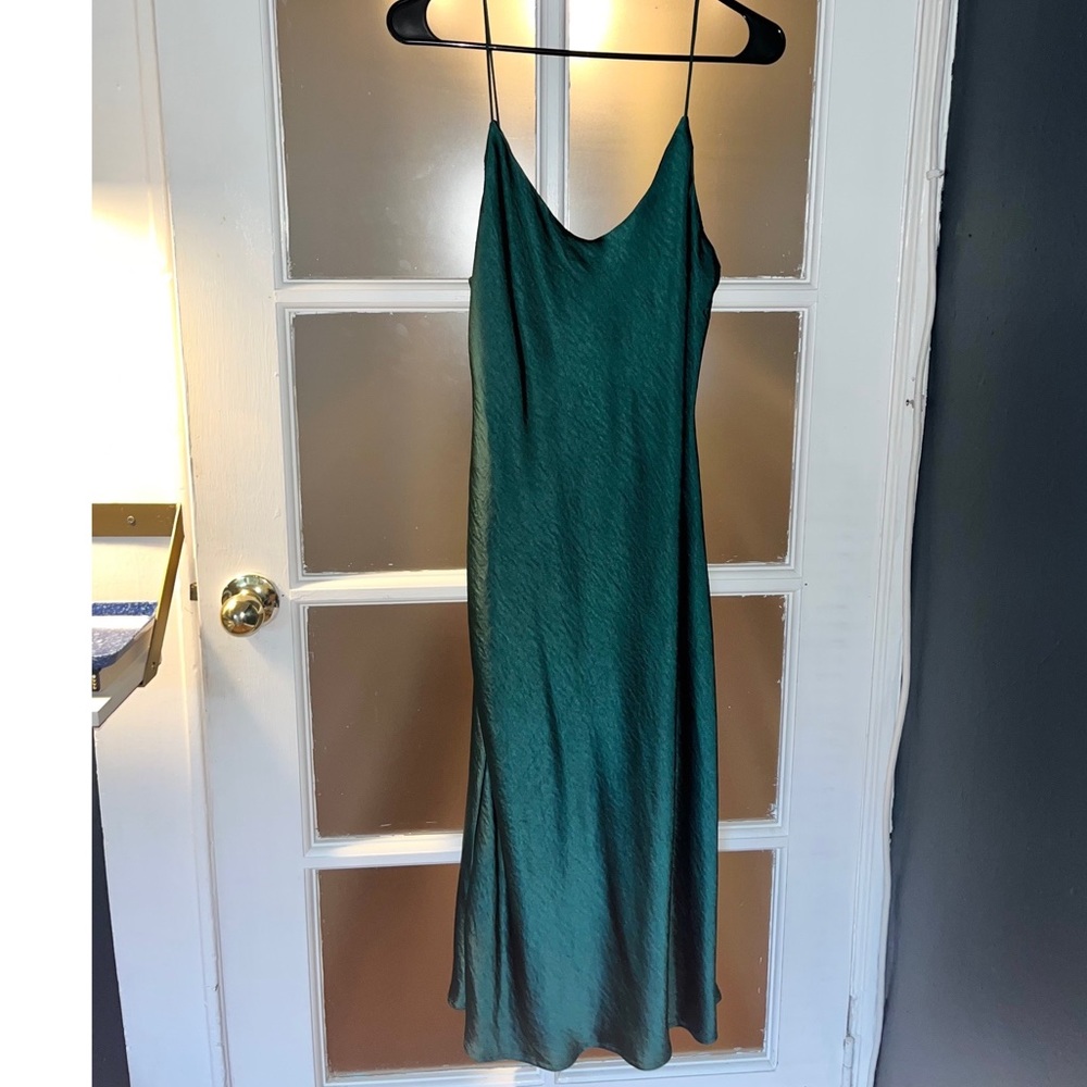 Emerald Green Satin Midi Dress